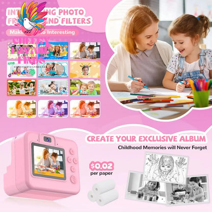 Instant printing with children's cameras, Christmas birthday gifts for boys and girls aged 3-12, FHD selfie children's digital c Cheeky Fantail Finds