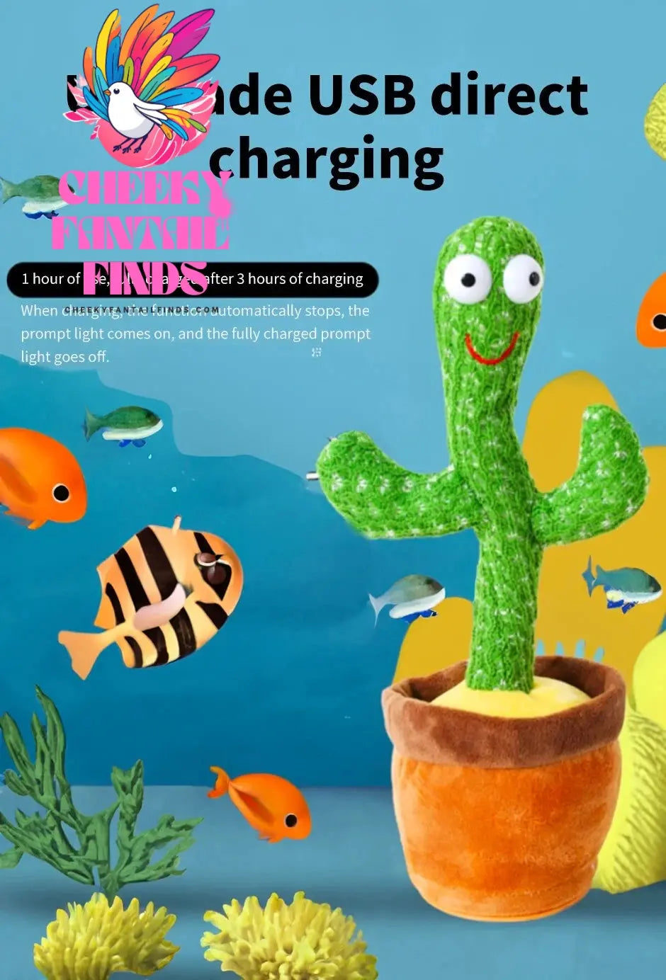 Intelligent Cactus Interactive Learning and Musical Toy for Kids to Dance Record and Speak with Fun Cheeky Fantail Finds
