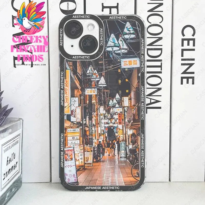 Japanese Aesthetic Night City Tokyo Phone Case For iPhone 16 15 14 13 12 11 Pro Max Mini Plus Soft Cover Cheeky Fantail Finds