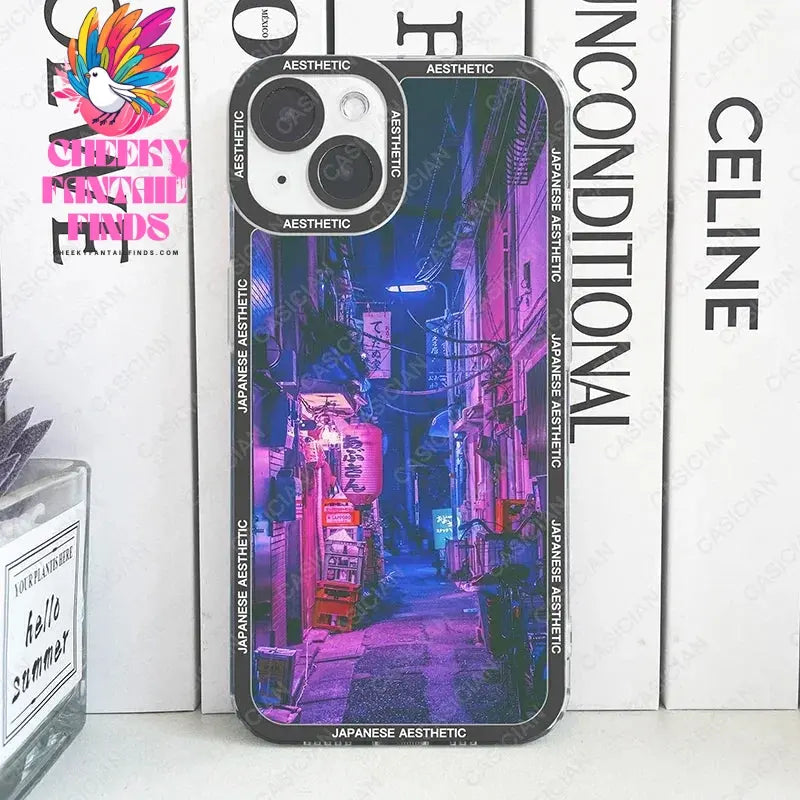 Japanese Aesthetic Night City Tokyo Phone Case For iPhone 16 15 14 13 12 11 Pro Max Mini Plus Soft Cover Cheeky Fantail Finds