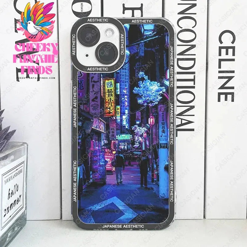 Japanese Aesthetic Night City Tokyo Phone Case For iPhone 16 15 14 13 12 11 Pro Max Mini Plus Soft Cover Cheeky Fantail Finds