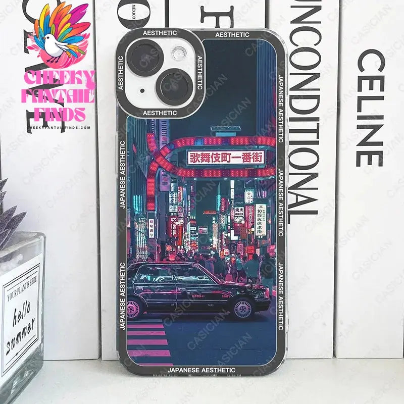 Japanese Aesthetic Night City Tokyo Phone Case For iPhone 16 15 14 13 12 11 Pro Max Mini Plus Soft Cover Cheeky Fantail Finds