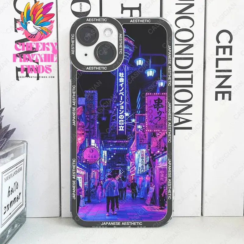 Japanese Aesthetic Night City Tokyo Phone Case For iPhone 16 15 14 13 12 11 Pro Max Mini Plus Soft Cover Cheeky Fantail Finds