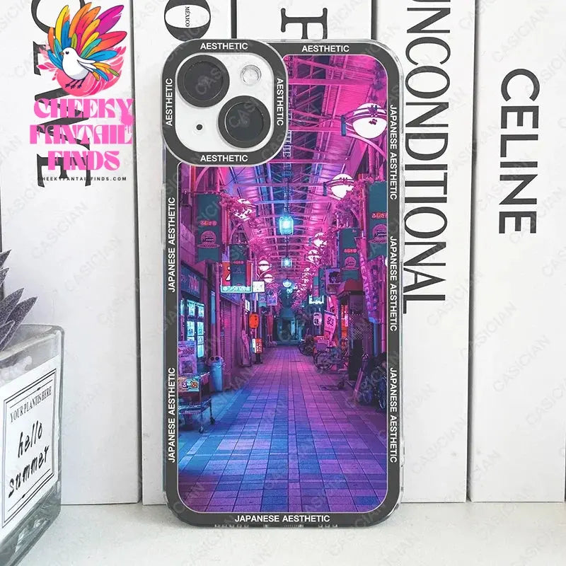 Japanese Aesthetic Night City Tokyo Phone Case For iPhone 16 15 14 13 12 11 Pro Max Mini Plus Soft Cover Cheeky Fantail Finds