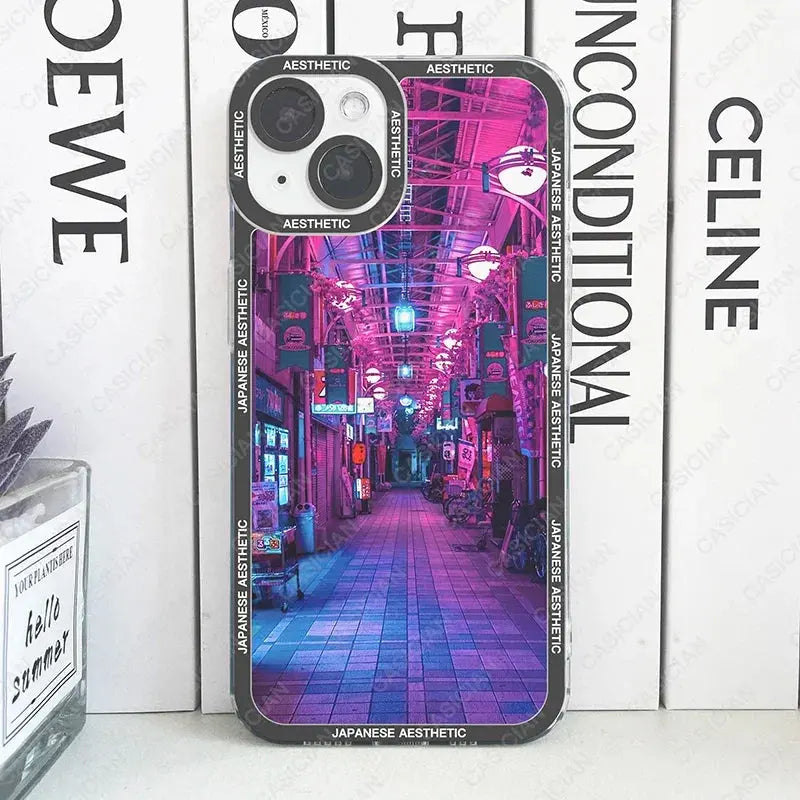 Japanese Aesthetic Night City Tokyo Phone Case For iPhone 16 15 14 13 12 11 Pro Max Mini Plus Soft Cover Cheeky Fantail Finds