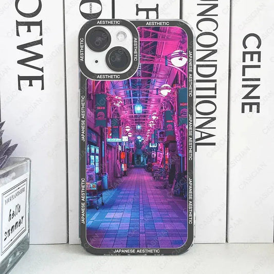 Japanese Aesthetic Night City Tokyo Phone Case For iPhone 16 15 14 13 12 11 Pro Max Mini Plus Soft Cover Cheeky Fantail Finds