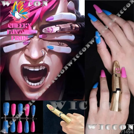 Jinx Arance S2 Anime Game LOL League of Legends Powder Cosplay Prop Blue Pink Nail Metallic Finger Women Holloween Customized Cheeky Fantail Finds