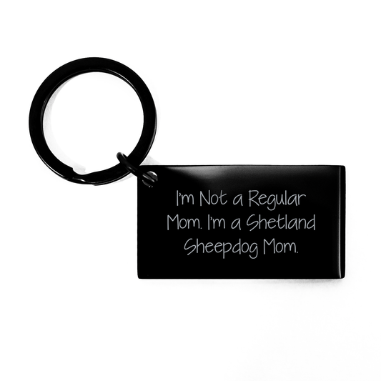 Shetland Sheepdog Mom Funny Keychain Gift for Men from Mom, Engraved with Love - Image 1