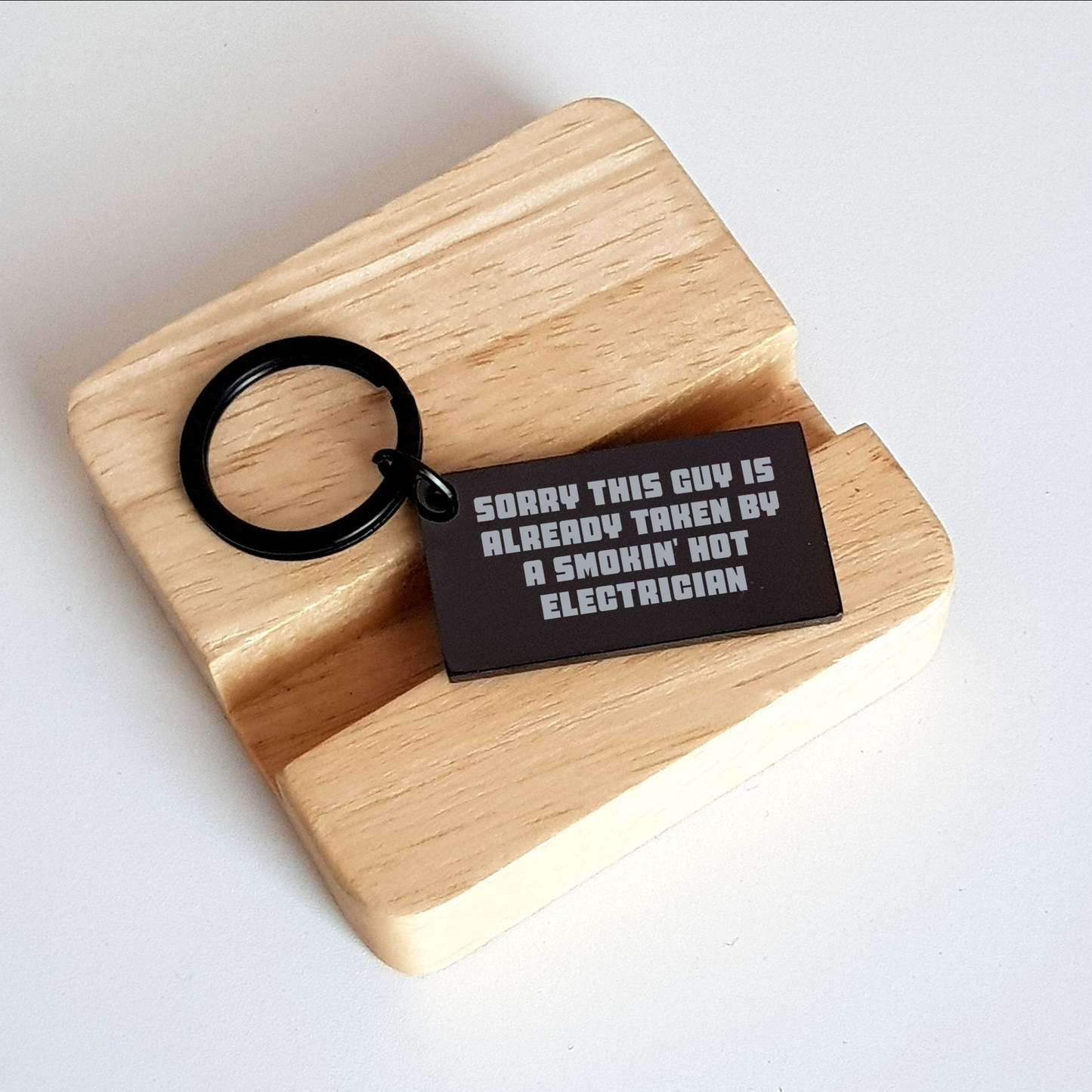 Funny Electrician Gifts from Men to Electrician - Keychain for Him on Father's Day, Sorry This Guy Is Already Taken By A Smokin' Hot Electrician, Engraved Stainless Steel - Image 2