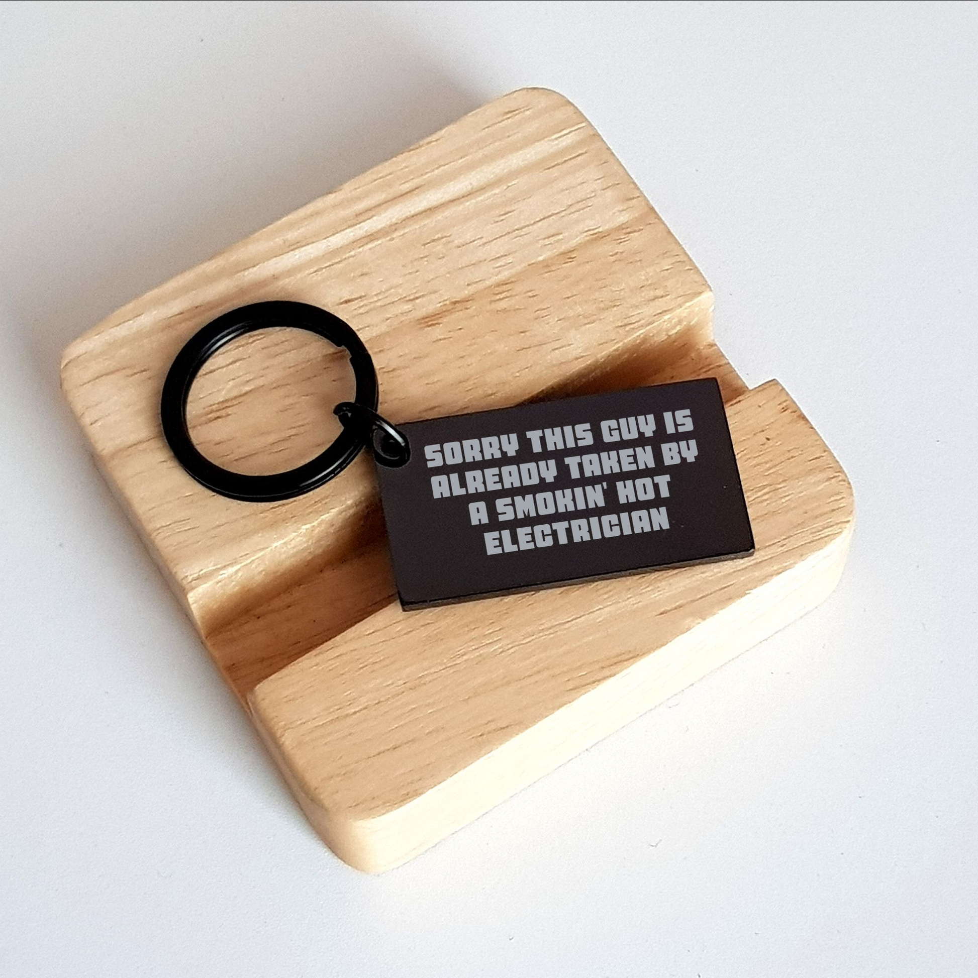 Funny Electrician Gifts from Men to Electrician - Keychain for Him on Father's Day, Sorry This Guy Is Already Taken By A Smokin' Hot Electrician, Engraved Stainless Steel - Image 2