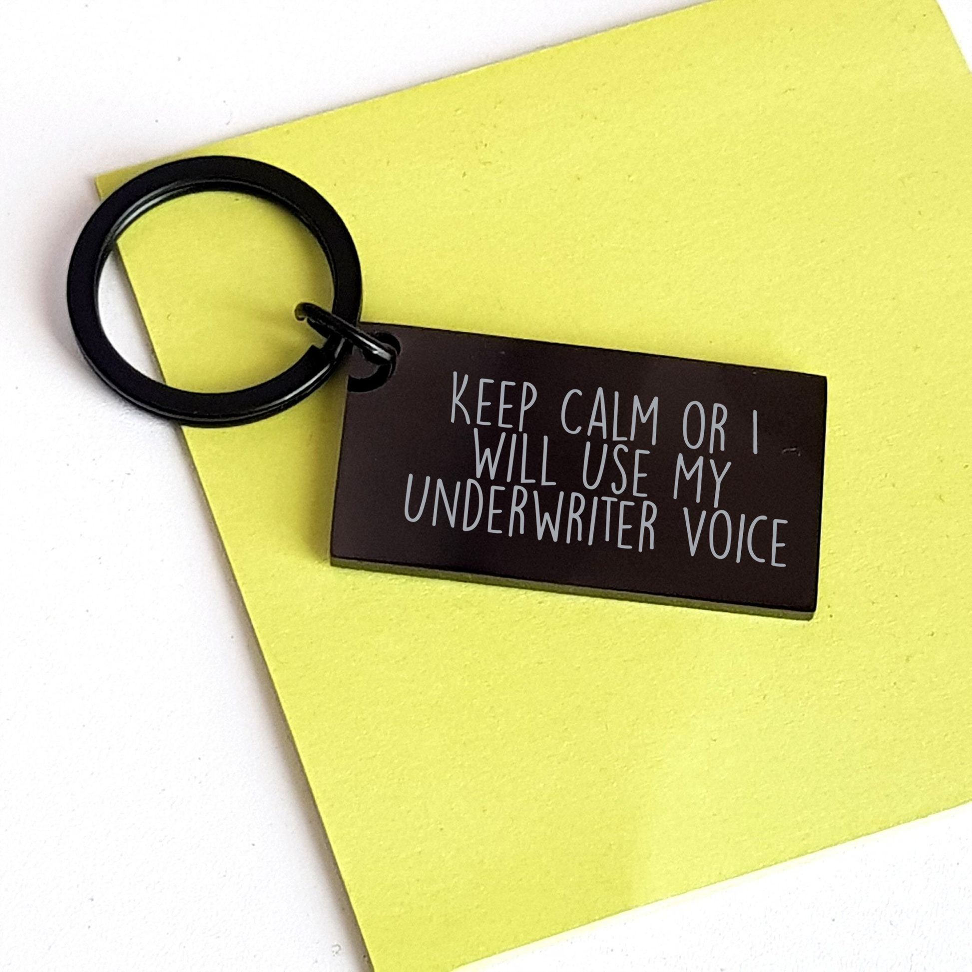 Funny Underwriter Keychain, 'Keep Calm Or I Will Use My Underwriter Voice' Quote, Black Stainless Steel, Gifts from Men to Underwriter for Father's Day - Image 3