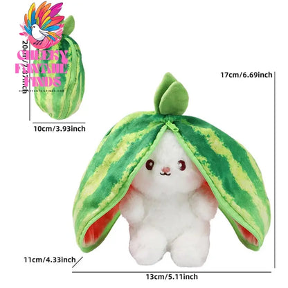 Kawaii Fruit Bunny Plush Toy Cute watermelon StrawberryCarrot  Reversible Rabbit Zipper Plush Toy Kids Birthday Gift Cheeky Fantail Finds