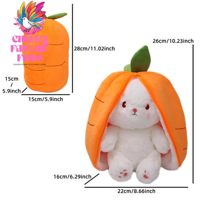 Kawaii Fruit Bunny Plush Toy Cute watermelon StrawberryCarrot  Reversible Rabbit Zipper Plush Toy Kids Birthday Gift Cheeky Fantail Finds