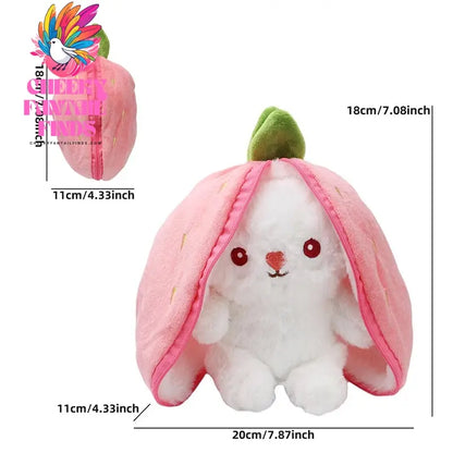 Kawaii Fruit Bunny Plush Toy Cute watermelon StrawberryCarrot  Reversible Rabbit Zipper Plush Toy Kids Birthday Gift Cheeky Fantail Finds