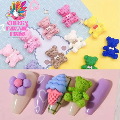 Kawaii Resin Cartoon Bear 10Pcs Cute Cartoon Nail Charms Decoration Luxury Designs DIY Manicure Decoration Cheeky Fantail Finds