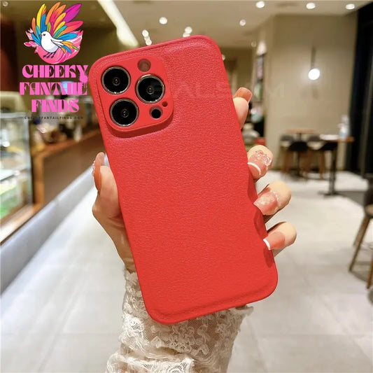 Korea Leather Texture Case For iPhone 15 14 13 12 Mini 11 Pro Max XS XR 8 7 Plus Plain Original Silicone Soft Shockproof Cover Cheeky Fantail Finds