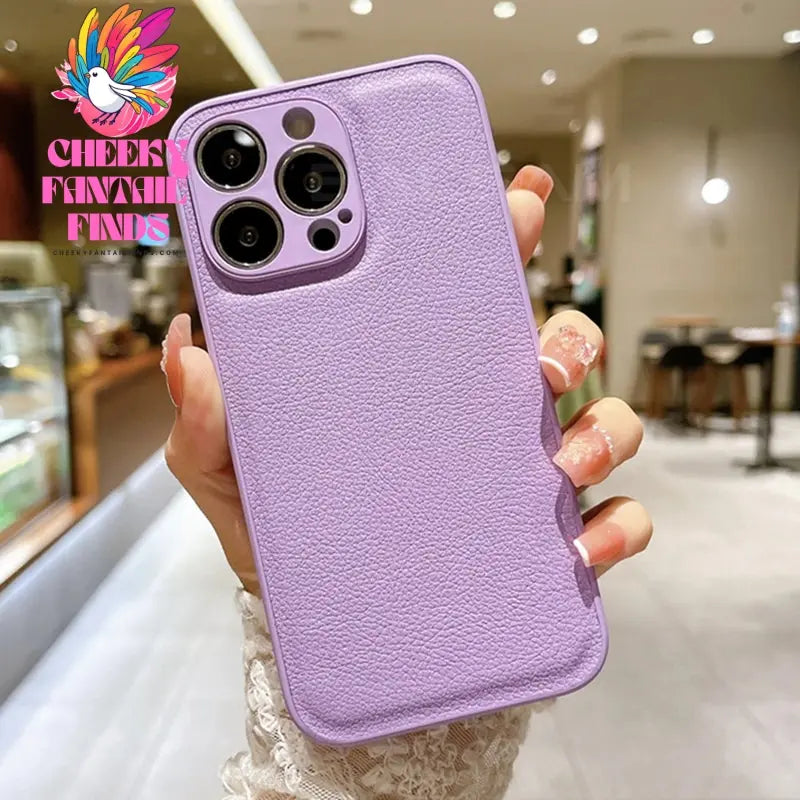 Korea Leather Texture Case For iPhone 15 14 13 12 Mini 11 Pro Max XS XR 8 7 Plus Plain Original Silicone Soft Shockproof Cover Cheeky Fantail Finds
