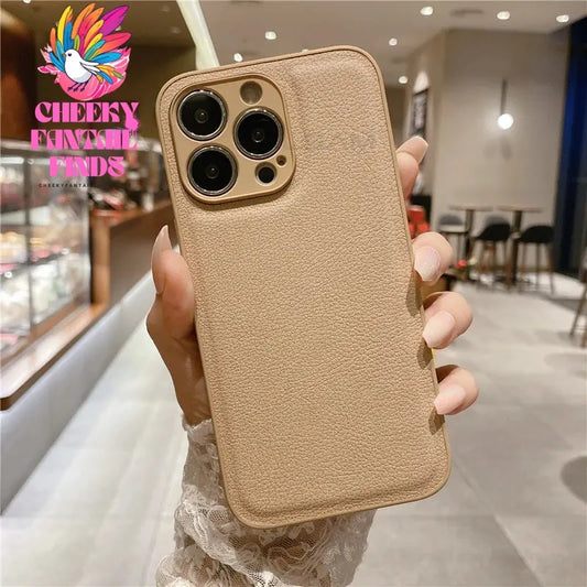 Korea Leather Texture Case For iPhone 15 14 13 12 Mini 11 Pro Max XS XR 8 7 Plus Plain Original Silicone Soft Shockproof Cover Cheeky Fantail Finds