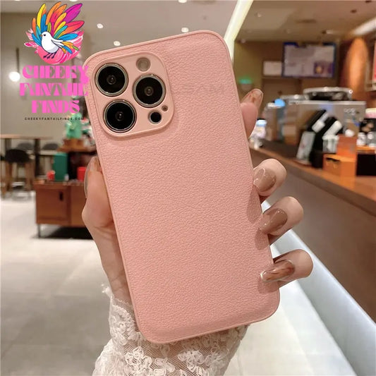 Korea Leather Texture Case For iPhone 15 14 13 12 Mini 11 Pro Max XS XR 8 7 Plus Plain Original Silicone Soft Shockproof Cover Cheeky Fantail Finds