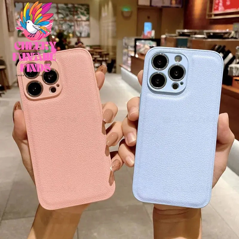 Korea Leather Texture Case For iPhone 15 14 13 12 Mini 11 Pro Max XS XR 8 7 Plus Plain Original Silicone Soft Shockproof Cover Cheeky Fantail Finds