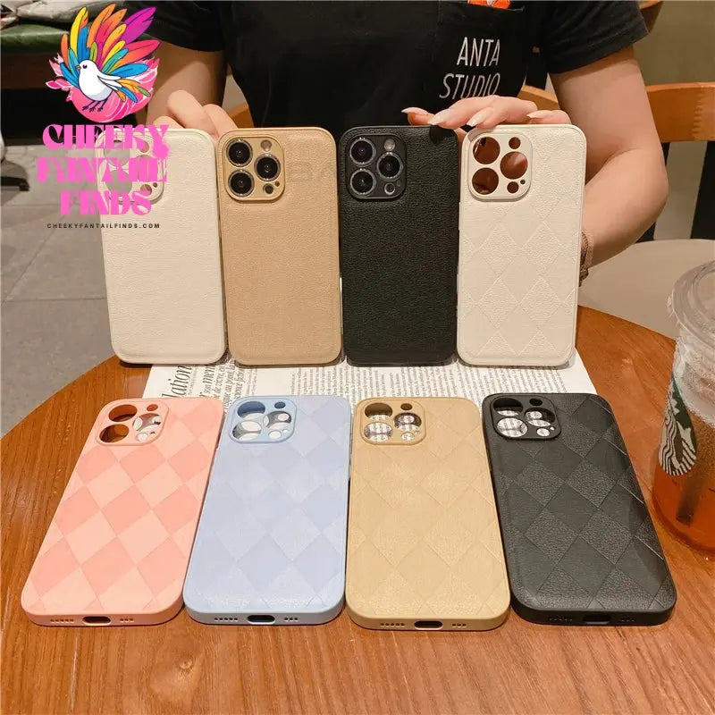 Korea Leather Texture Case For iPhone 15 14 13 12 Mini 11 Pro Max XS XR 8 7 Plus Plain Original Silicone Soft Shockproof Cover Cheeky Fantail Finds
