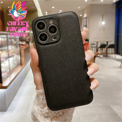 Korea Leather Texture Case For iPhone 15 14 13 12 Mini 11 Pro Max XS XR 8 7 Plus Plain Original Silicone Soft Shockproof Cover Cheeky Fantail Finds