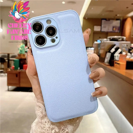 Korea Leather Texture Case For iPhone 15 14 13 12 Mini 11 Pro Max XS XR 8 7 Plus Plain Original Silicone Soft Shockproof Cover Cheeky Fantail Finds