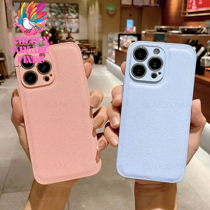 Korea Leather Texture Case For iPhone 15 14 13 12 Mini 11 Pro Max XS XR 8 7 Plus Plain Original Silicone Soft Shockproof Cover Cheeky Fantail Finds