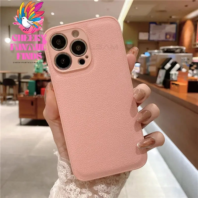 Korea Leather Texture Case For iPhone 15 14 13 12 Mini 11 Pro Max XS XR 8 7 Plus Plain Original Silicone Soft Shockproof Cover Cheeky Fantail Finds