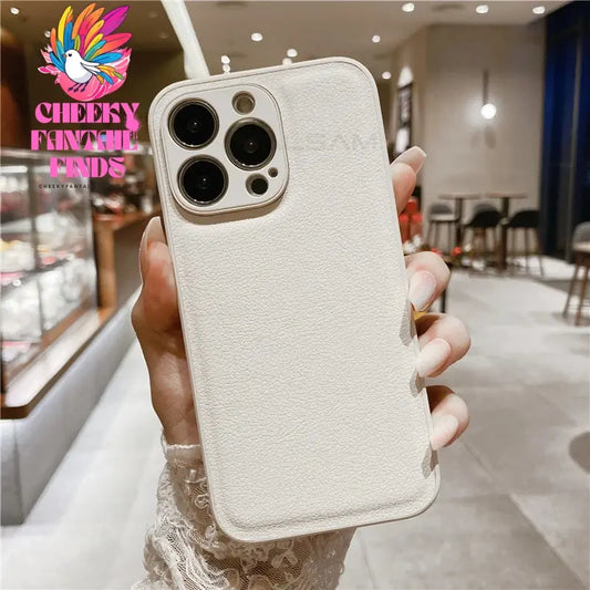 Korea Leather Texture Case For iPhone 15 14 13 12 Mini 11 Pro Max XS XR 8 7 Plus Plain Original Silicone Soft Shockproof Cover Cheeky Fantail Finds