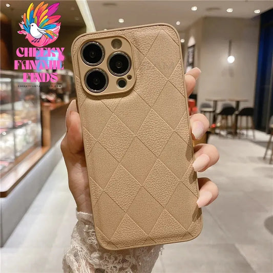 Korea Leather Texture Case For iPhone 15 14 13 12 Mini 11 Pro Max XS XR 8 7 Plus Plain Original Silicone Soft Shockproof Cover Cheeky Fantail Finds
