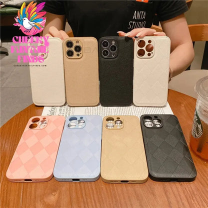 Korea Leather Texture Case For iPhone 15 14 13 12 Mini 11 Pro Max XS XR 8 7 Plus Plain Original Silicone Soft Shockproof Cover Cheeky Fantail Finds