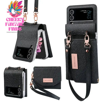 Lanyard Holster Card Z Flip4 Flip5 Flip6 Protective Case For Samsung Galaxy Z Flip 6 5 4 3 Handheld Wristlet Wallet Purse Cover Cheeky Fantail Finds