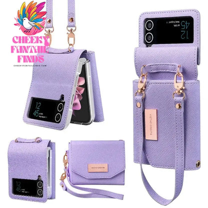Lanyard Holster Card Z Flip4 Flip5 Flip6 Protective Case For Samsung Galaxy Z Flip 6 5 4 3 Handheld Wristlet Wallet Purse Cover Cheeky Fantail Finds