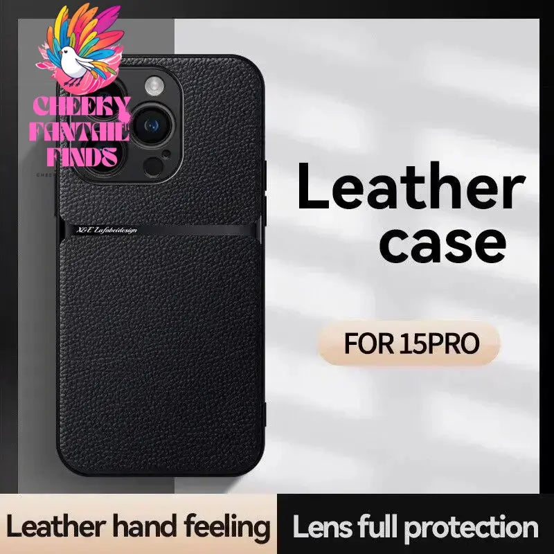 Leather For Magsafe Magnetic Car Holder Phone Case For iPhone 16 15 14 13 12 Pro Max Luxury Matte Shockproof Lens Protect Cover Cheeky Fantail Finds