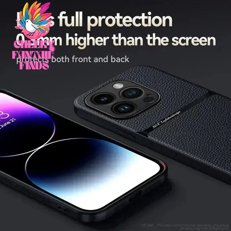 Leather For Magsafe Magnetic Car Holder Phone Case For iPhone 16 15 14 13 12 Pro Max Luxury Matte Shockproof Lens Protect Cover Cheeky Fantail Finds