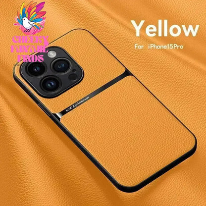 Leather For Magsafe Magnetic Car Holder Phone Case For iPhone 16 15 14 13 12 Pro Max Luxury Matte Shockproof Lens Protect Cover Cheeky Fantail Finds