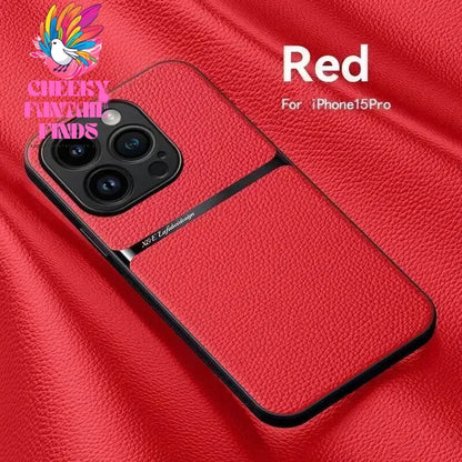 Leather For Magsafe Magnetic Car Holder Phone Case For iPhone 16 15 14 13 12 Pro Max Luxury Matte Shockproof Lens Protect Cover Cheeky Fantail Finds