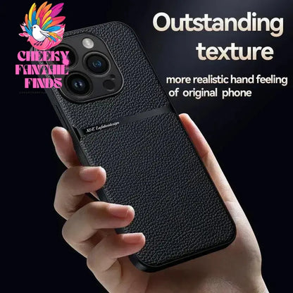 Leather For Magsafe Magnetic Car Holder Phone Case For iPhone 16 15 14 13 12 Pro Max Luxury Matte Shockproof Lens Protect Cover Cheeky Fantail Finds