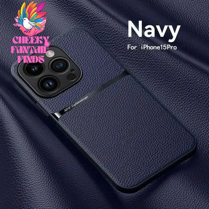 Leather For Magsafe Magnetic Car Holder Phone Case For iPhone 16 15 14 13 12 Pro Max Luxury Matte Shockproof Lens Protect Cover Cheeky Fantail Finds
