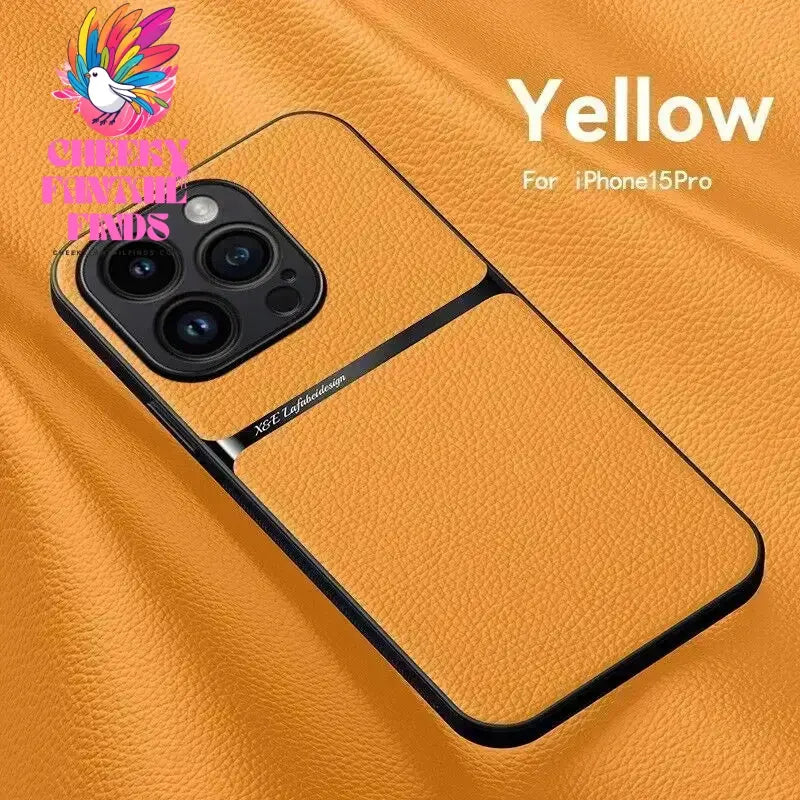 Leather For Magsafe Magnetic Car Holder Phone Case For iPhone 16 15 14 13 12 Pro Max Luxury Matte Shockproof Lens Protect Cover Cheeky Fantail Finds