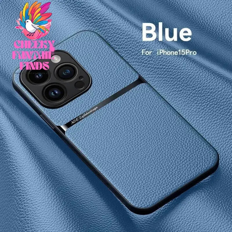Leather For Magsafe Magnetic Car Holder Phone Case For iPhone 16 15 14 13 12 Pro Max Luxury Matte Shockproof Lens Protect Cover Cheeky Fantail Finds