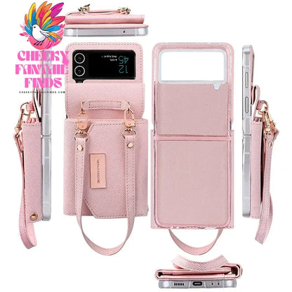 Leather Wallet Case for Samsung Galaxy Z Flip 4, 3, Z4, Z3, z flip 5 phone case with hand strap,z flip 6 case Cheeky Fantail Finds