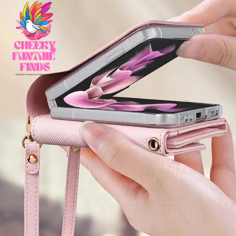 Leather Wallet Case for Samsung Galaxy Z Flip 4, 3, Z4, Z3, z flip 5 phone case with hand strap,z flip 6 case Cheeky Fantail Finds
