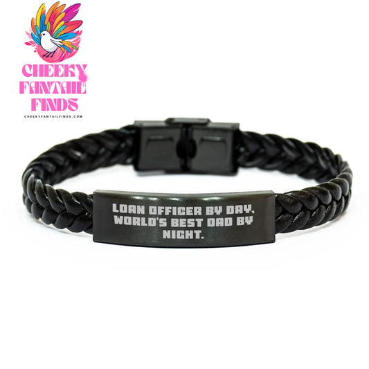 Loan Officer Gifts, World's Best Dad Interlaced Leather Bracelet, Funny Quote, Father's Day Unique Gifts from Men to Loan Officer - Image 1