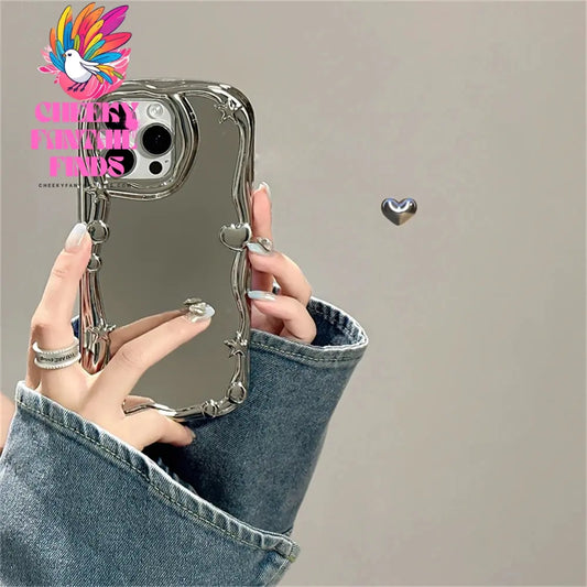 Luxury 3D Love Heart Star Ring Holder Stand Phone Case For iPhone 11 15 Pro Max 14 Pro 13 12 Silver Edge Soft Silicone Cover Cheeky Fantail Finds