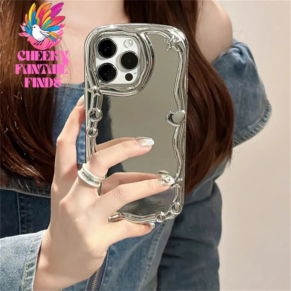Luxury 3D Love Heart Star Ring Holder Stand Phone Case For iPhone 11 15 Pro Max 14 Pro 13 12 Silver Edge Soft Silicone Cover Cheeky Fantail Finds