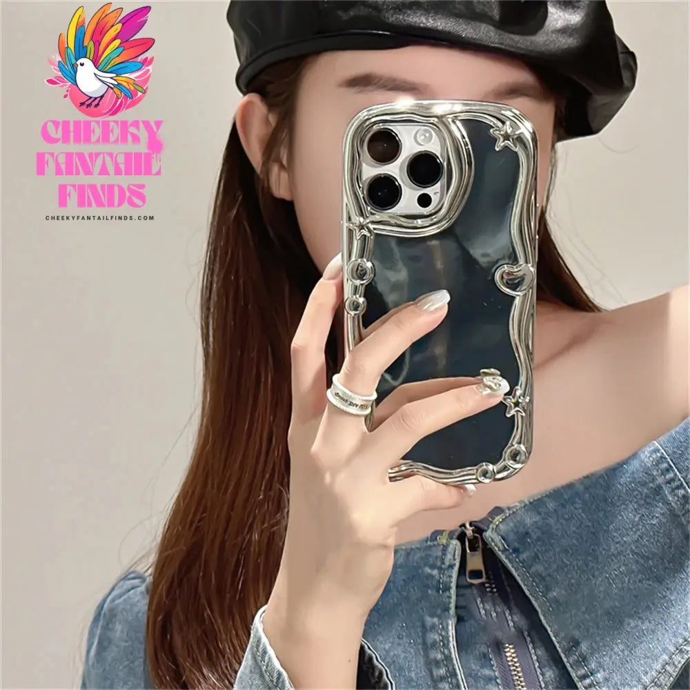 Luxury 3D Love Heart Star Ring Holder Stand Phone Case For iPhone 11 15 Pro Max 14 Pro 13 12 Silver Edge Soft Silicone Cover Cheeky Fantail Finds