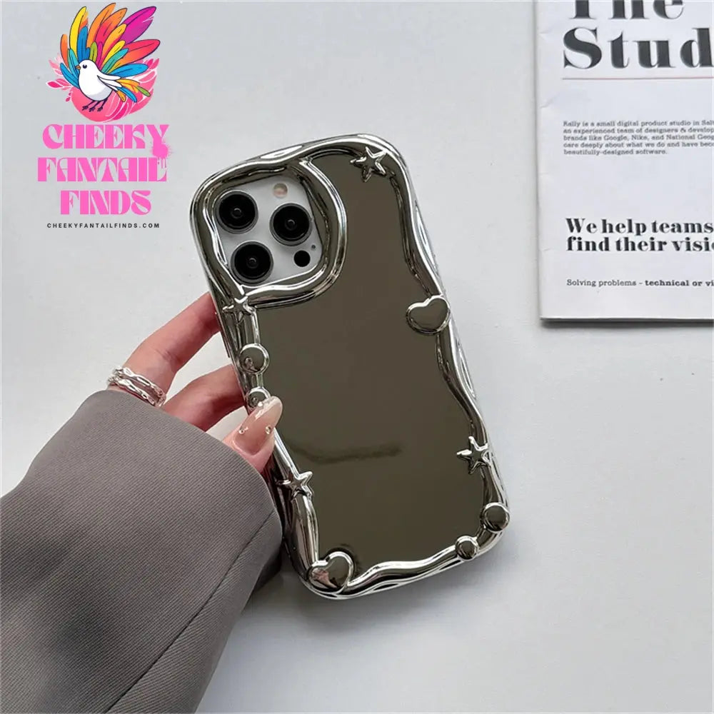 Luxury 3D Love Heart Star Ring Holder Stand Phone Case For iPhone 11 15 Pro Max 14 Pro 13 12 Silver Edge Soft Silicone Cover Cheeky Fantail Finds