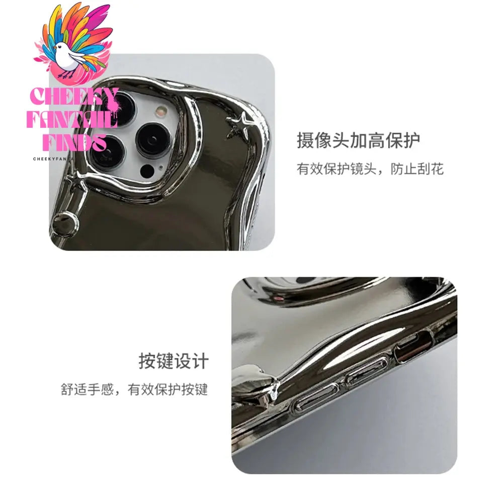 Luxury 3D Love Heart Star Ring Holder Stand Phone Case For iPhone 11 15 Pro Max 14 Pro 13 12 Silver Edge Soft Silicone Cover Cheeky Fantail Finds